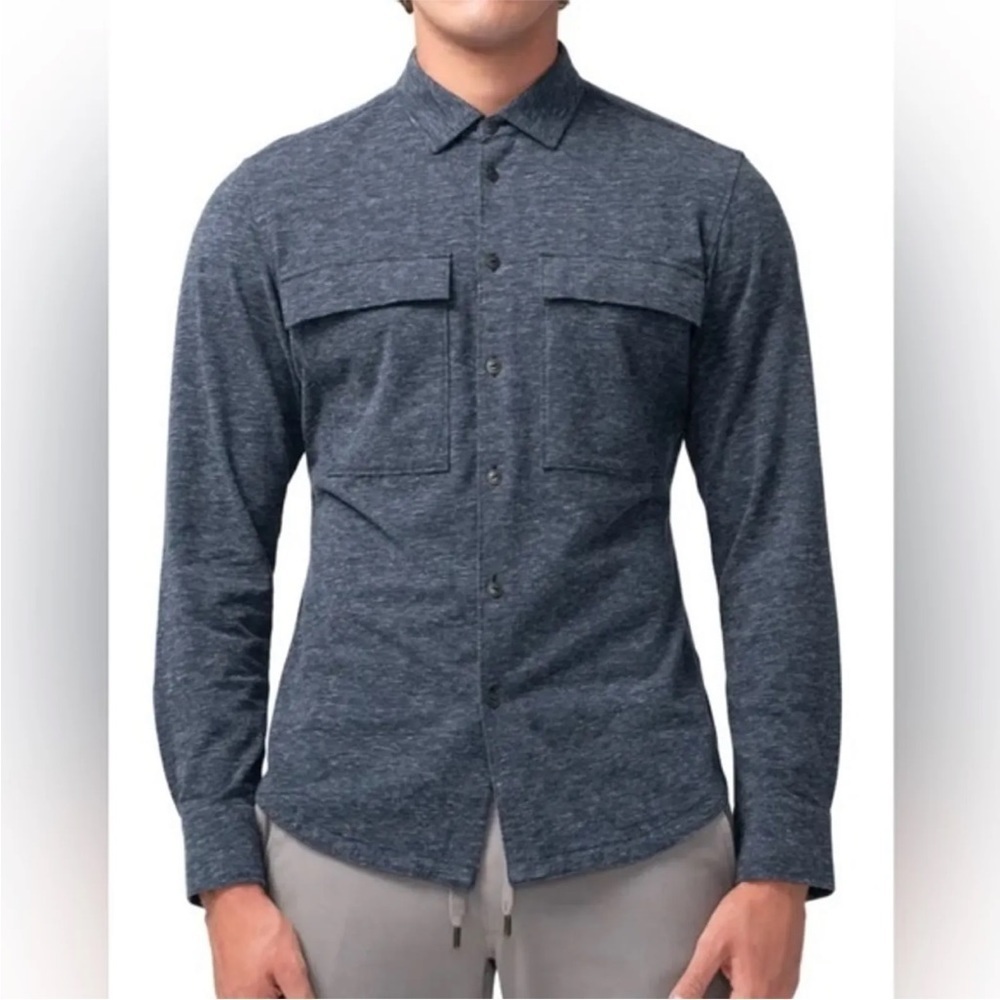 Good Man Brand Star Flex Stadium Button Up Shirt Navy Blue Jacket